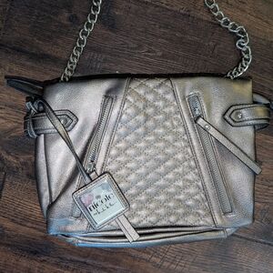 Silver Quilted Backpack with Chain Strap